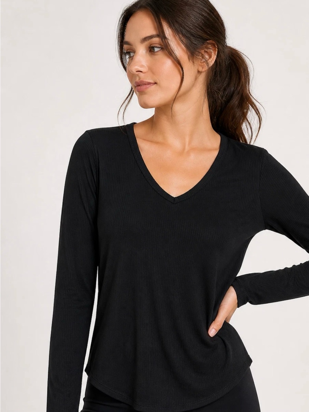 Strut this Black V-Neck Long Sleeve Women's Top one size
